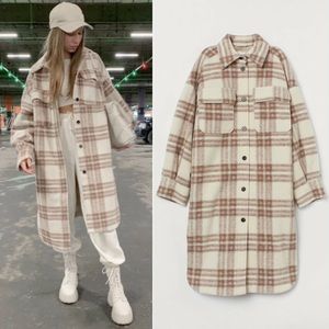 H&M Long Plaid Shirt Jacket